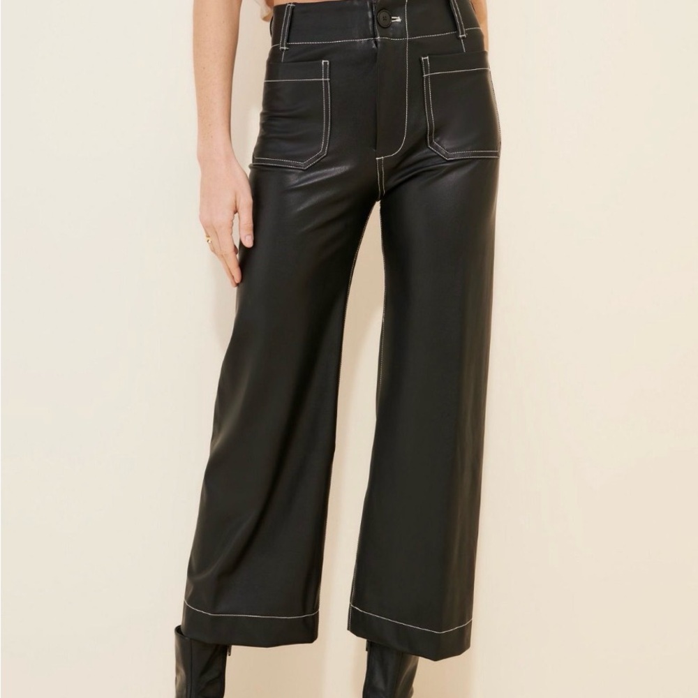 Maeve the Collette cropped wide leg pants - vegan leather top stitch edition - Picture 2 of 7